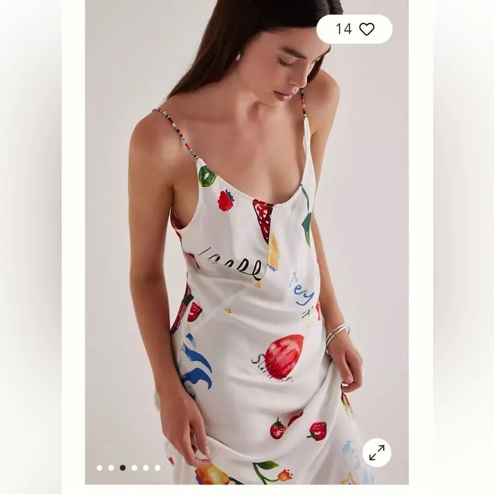 Anthropologie Damson Madder Calypso Scoop-Neck Slim Printed Maxi Slip Dress 14